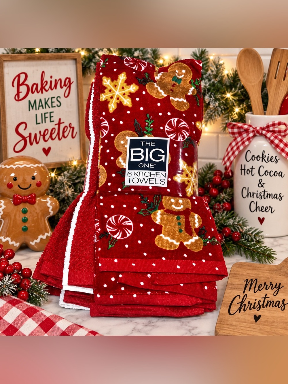 The Big One by Kohl’s Christmas Gingerbread 6-Pack Kitchen Towels NWT 🎄🍪